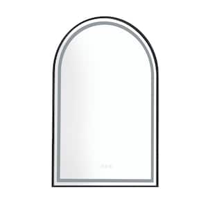 26 in. W x 39 in. H Small Arched Black Framed LED Wall Bathroom Vanity Mirror in Chrome