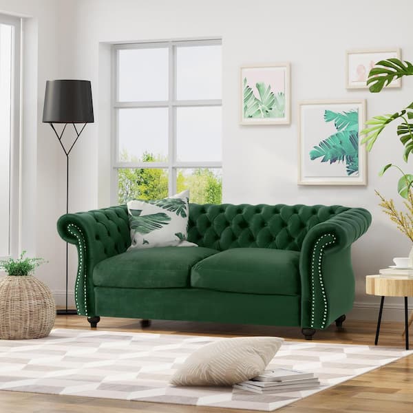 Noble House Somerville 62 in. Emerald Velvet 2-Seat Loveseat with Nailhead Trim