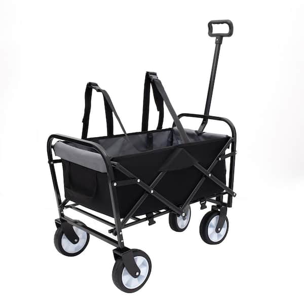Huluwat Black 2 cu. ft. Steel Collapsible Garden Cart with Strapping System and 6 in. 360-Degree Swivel Wheels