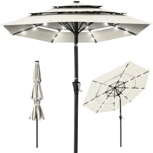 10 ft. 3-Tier Market Solar Patio Umbrella with Tilt Adjustment, 8 Ribs and 24 LED Lights in Ivory