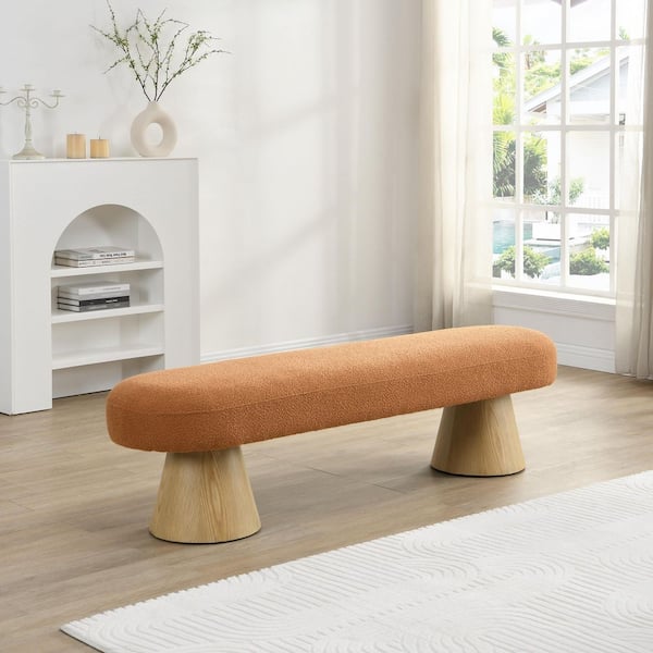 Valentino 64 in. Modern Boucle Fabric Upholstered Entryway Ottoman Bedroom Bench, Orange
