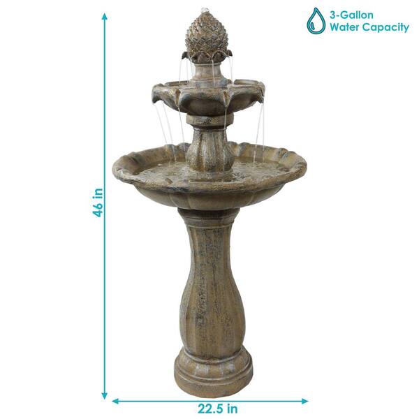 Sunnydaze 2-Tier Earth Pineapple Solar Tiered Fountain with