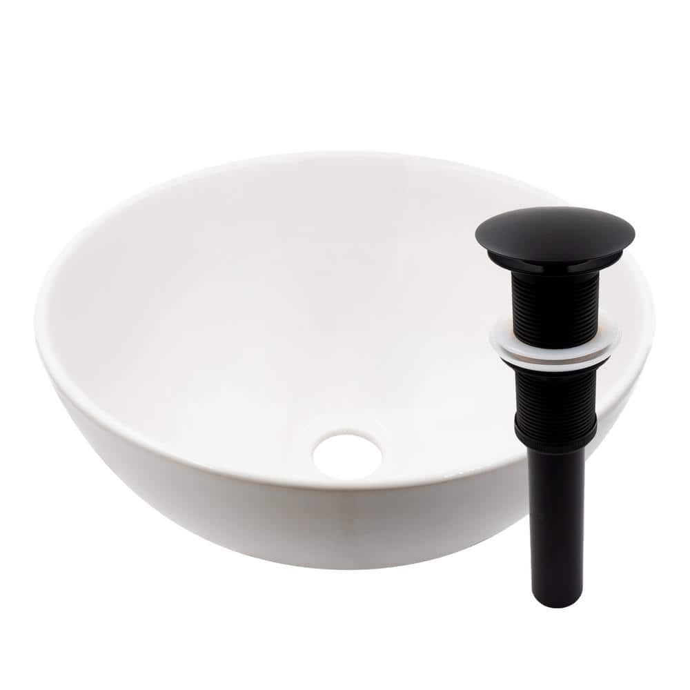 Modern White Porcelain Round Vessel Sink, 12.625 Inches