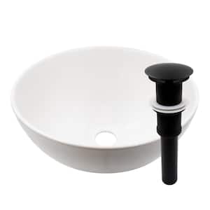 Mini 12 in. Round Porcelain Vessel Sink in White with Pop-Up Drain in Matte Black