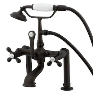 3-Handle Deck-Mount High-Risers Claw Foot Tub Faucet with Handshower in Oil Rubbed Bronze