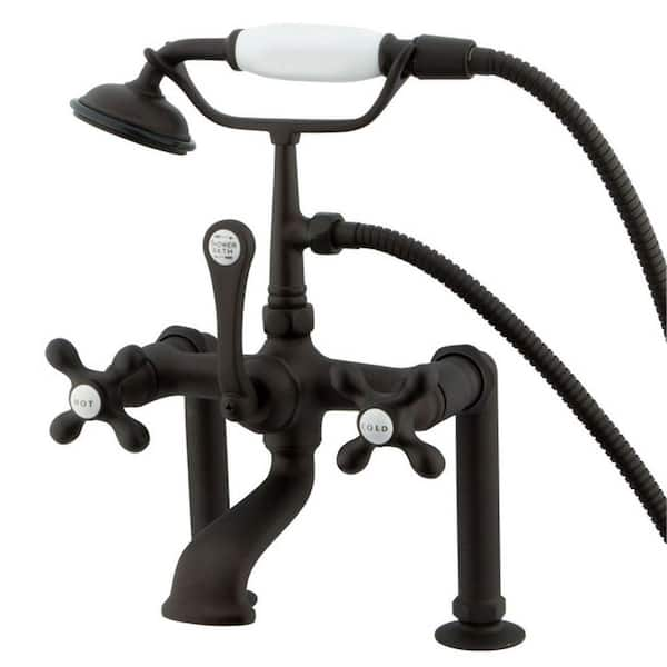 Aqua Eden 3-Handle Deck-Mount High-Risers Claw Foot Tub Faucet with Handshower in Oil Rubbed Bronze