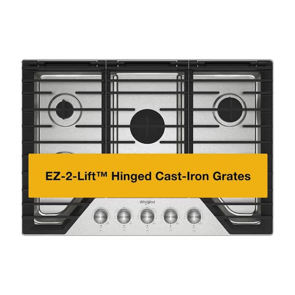 30 in. 5-Burners Recessed Gas Cooktop in Stainless Steel with EZ-2-Lift Hinged Cast-Iron Grates