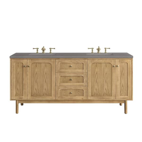 James Martin Vanities Laurent 72.0 in. W x 23.5 in. D x 34.2 in . H Bathroom Vanity in Light Oak with Grey Expo Quartz Top