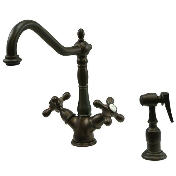 Kingston Brass Victorian 2-Handle Standard Kitchen Faucet with Side Sprayer in Oil Rubbed Bronze