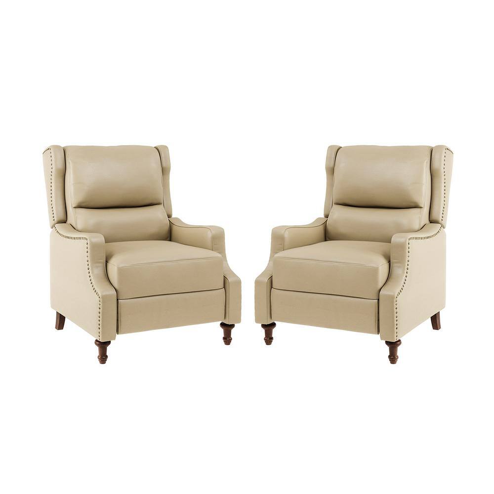 Jayden Creation Gerhard Beige Genuine Leather Recliner With Nailhead Trim Set Of Rcyz