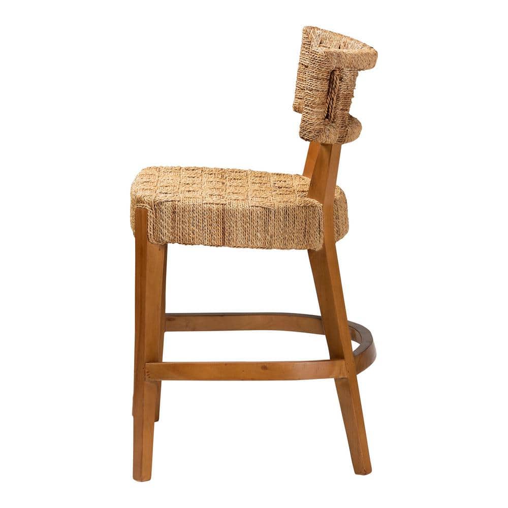 Natural Brown Mahogany and Seagrass Bohemian Counter Stool