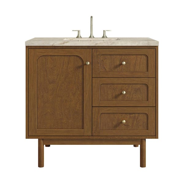 Laurent 36.0 in. Single Bath Vanity in Honey Oak with Tajnar Eclos Zero Silica Top