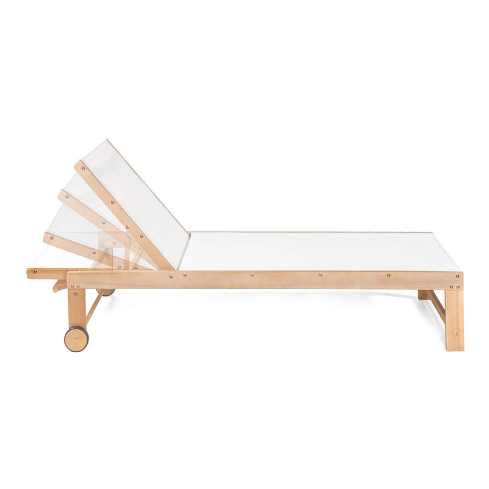 White and Light Teak Acacia Wood 3-Position Outdoor Chaise Lounge Set with Side Table