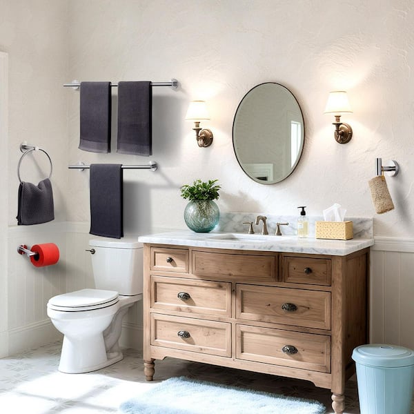 Wall Mounted 6-Piece Bath Hardware Set with Towel Ring, Toilet Paper Holder, Towel hook and Towel Bar in Brushed Nickel