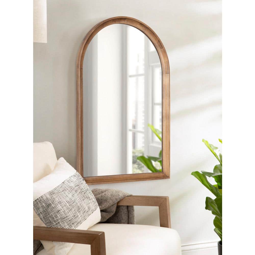 Rustic Brown Arched Wood Wall Mirror for Bathroom Vanity
