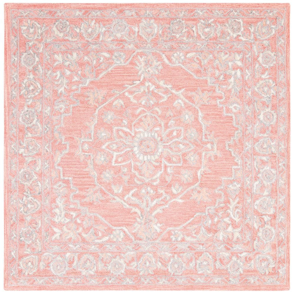 Hand-Tufted Medallion Pink/Ivory Wool 3' Square Rug