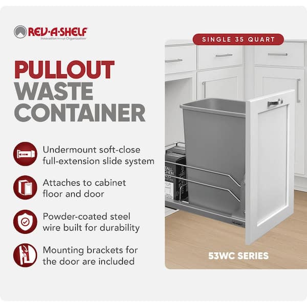 Silver Pull Out Kitchen Trash Can 35 qt. with Soft-Close