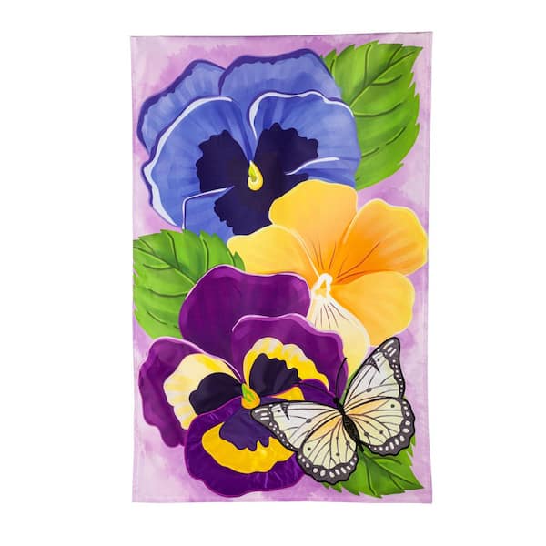 Evergreen Enterprises 2-1/3 ft. x 3-2/3 ft. Pansy and Butterfly Applique House Flag