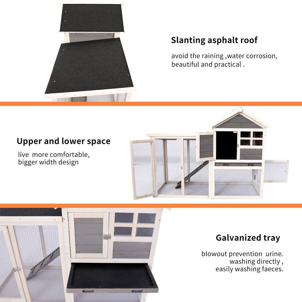 Gray and White 48'' Wooden Chicken Coop with Enclosure