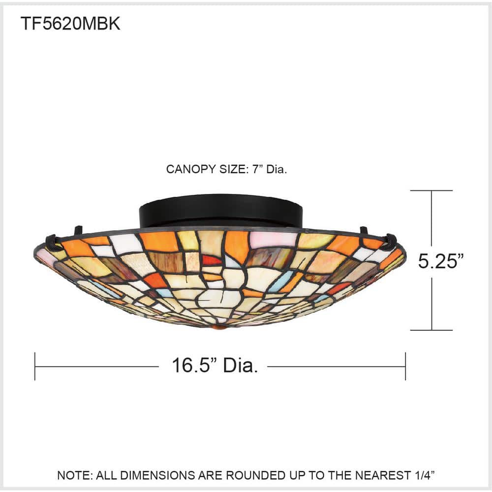 Stinson 16.5" Multicolor Art Glass 2-Light Matte Black Flush Mount