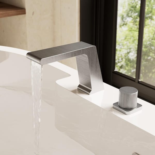 Bathtub Faucet 3-Handle Deck Mount Roman Tub Faucet with Handheld in Brushed Nickel Valve Included