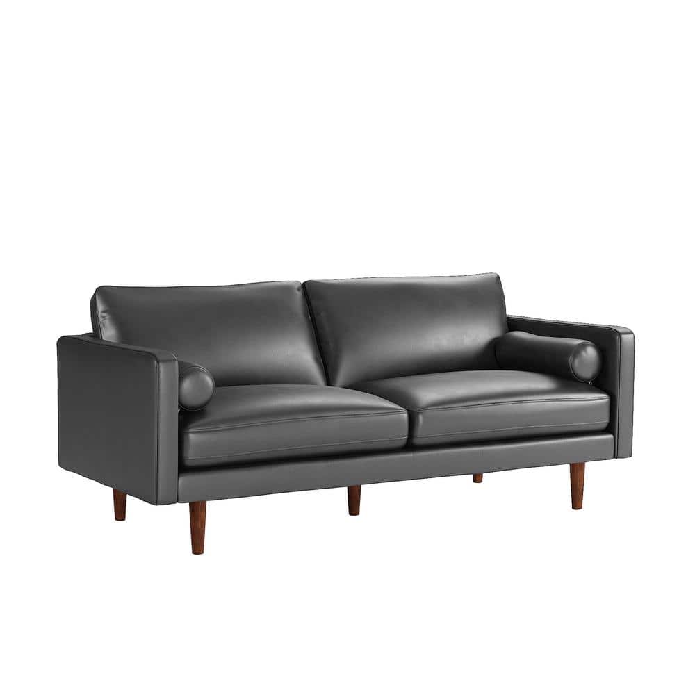 Homesullivan 77 8 In Square Arm Mid Century Upholstered Faux Leather Straight Black Sofa