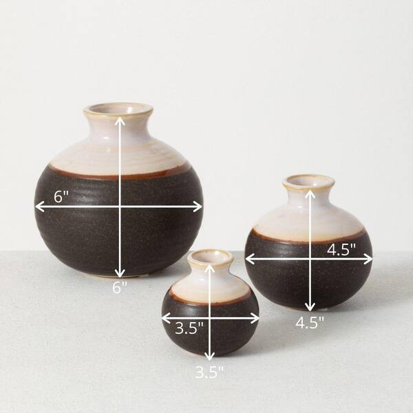 SULLIVANS 6.5, 4.5, and 3.5 Off-White and Brown Ceramic Low Ball Vase  (Set of 3) CM2965 - The Home Depot