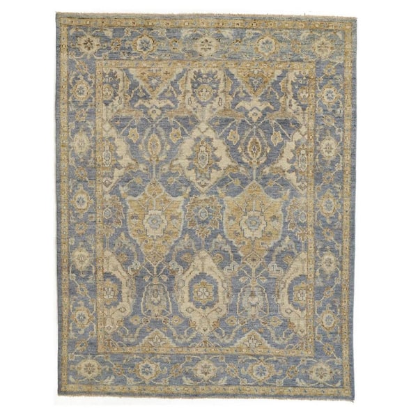 2 ft. x 8 ft. Blue, Gold Floral Area Rug