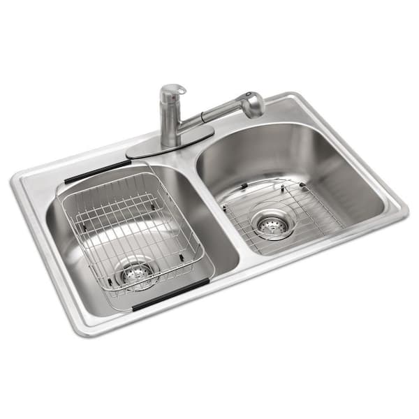 Glacier Bay All-in-One Drop-In Stainless Steel 33 in. 3-Hole Double Bowl Kitchen Sink