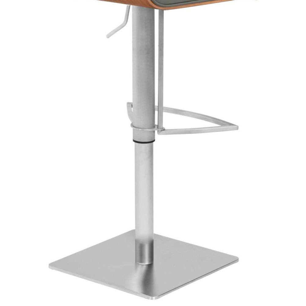 Contemporary 32" Gray Faux Leather & Walnut Swivel Bar Stool