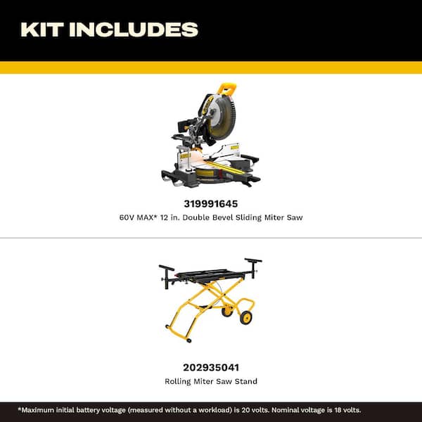 60V Lithium-Ion 12 in. Cordless Sliding Miter Saw (Tool Only) and 32-1/2 in. x 60 in. Rolling Miter Saw Stand