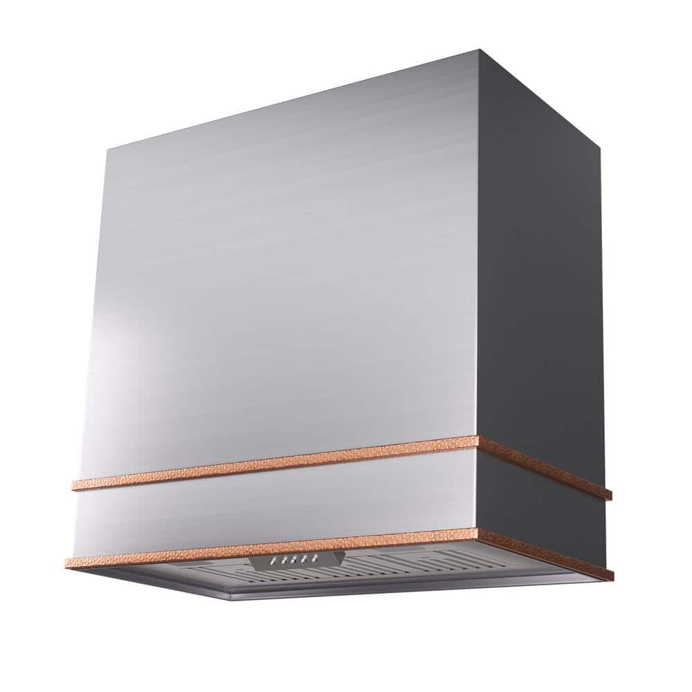 Akicon 30 in. 600 CFM Ducted Wall Mount Range Hood with Push Control, LEDs and Charcoal Filter, in Stainless Steel with Copper