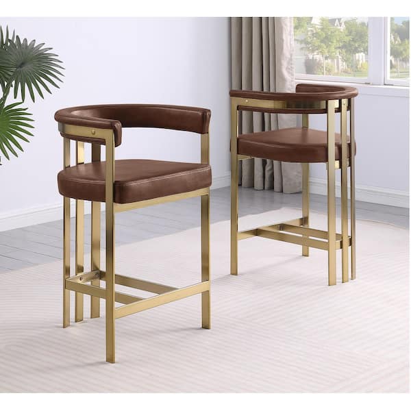 Malik 39 in H. Mocha Color Low Back Metal Frame Bar Stool With Leath-Aire Upholstery Set of 1