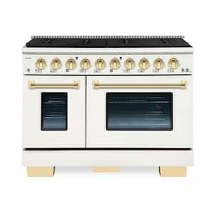 BOLD 48 in. 6.7 CF 8-Burner Freestanding Double Oven Range NG Gas Stove and Gas Oven, AW-RAL 1013 with Brass Trim