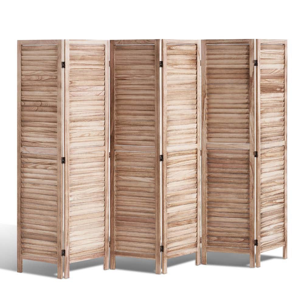 Wood Room Divider, 6 Panel Wood Folding Privacy Screen, 66.9 in. Tall Indoor Louvered Partition Divider, Portable