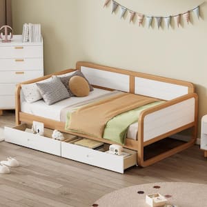 White Twin Size Wooden Daybed with 2 Storage Drawers