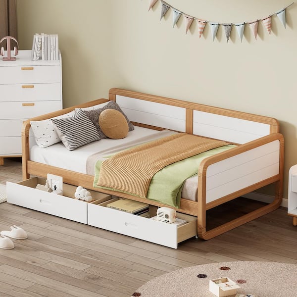 Harper & Bright Designs White Twin Size Wooden Daybed with 2 Storage ...