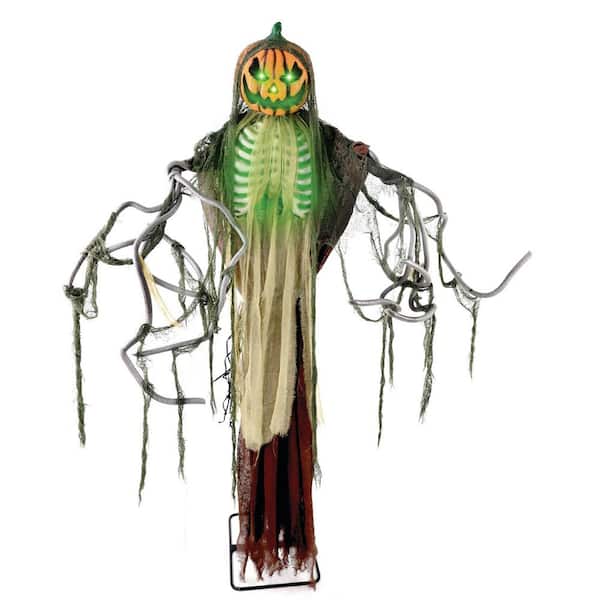Haunted Hill Farm 5.7 ft. Lifesize Animatronic Pumpkin Man with Lights and Sound Halloween Prop