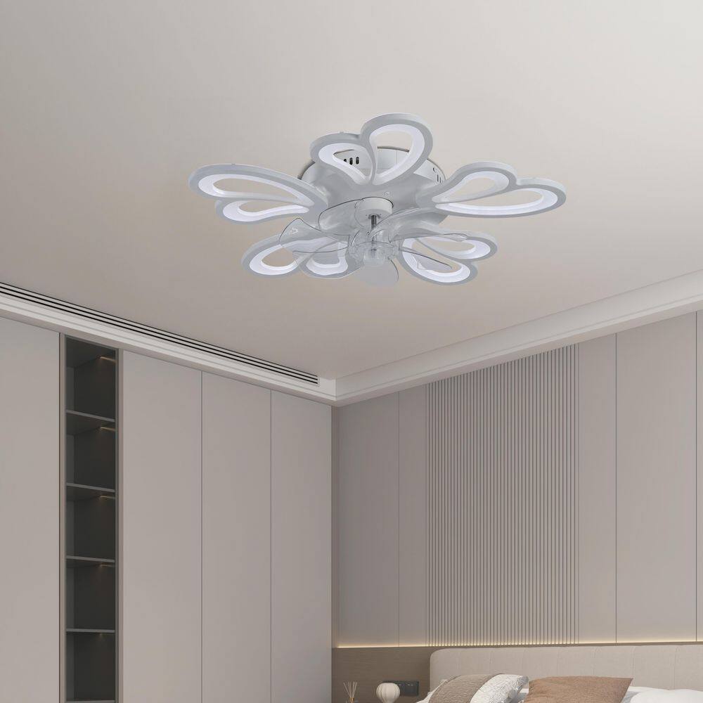 22 in. Modern White LED Flush Mount Ceiling Fan with 5-Petal Design, 6 Speeds, 3 Color Modes, Remote price history on PriceWatchPro