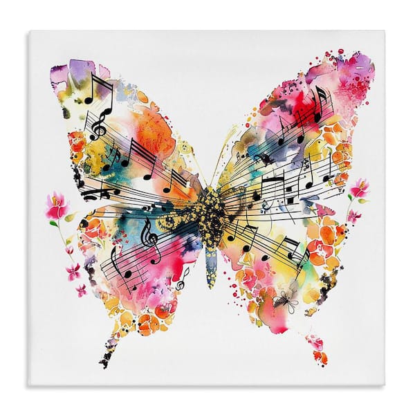 Stupell Industries Butterfly and Music Notes by LSR Design Studio Unframed Animal Graphic Art Print 30 in. x 30 in.
