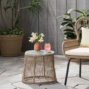 Brown Woven Rope Outdoor Dining Table Side Table