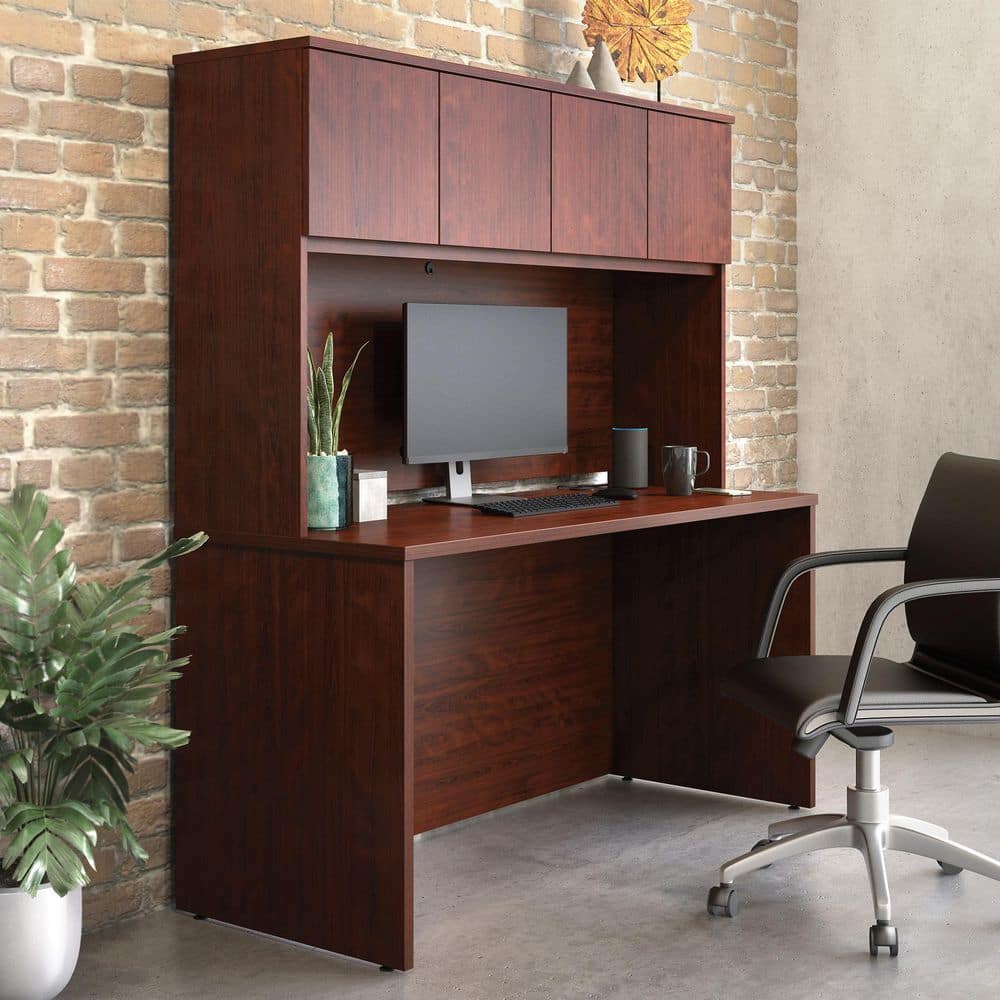 Classic Cherry Wood Grain Hutch with Adjustable Shelves and Cabinets