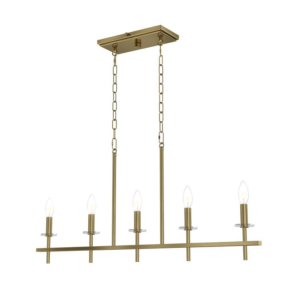 Sapello 36 in. Plug and Play 5-Light Lacquered Brass Linear Chandelier with SkyPlug price history on PriceWatchPro