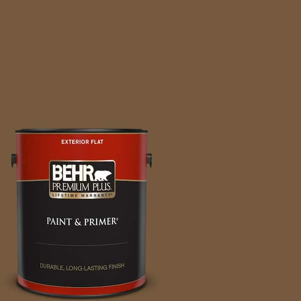 BEHR PREMIUM PLUS 1 gal. #290F-7 Wooden Cabin Flat Exterior Paint & Primer