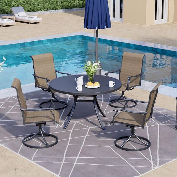 Anmutig 5-Piece Metal Patio Round Dining Set-Yellow