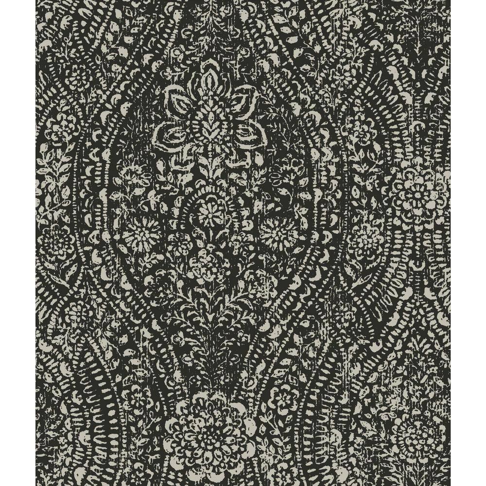 PC/タブレット タブレット RoomMates Ornate Ogee Black and Taupe Peel and Stick Wallpaper 