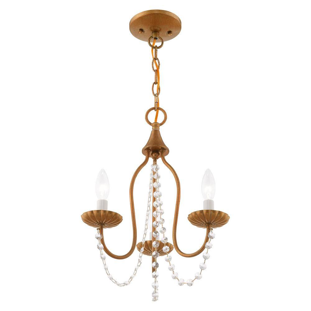 Antique Gold Leaf Mini Crystal Chandelier with 3 Lights