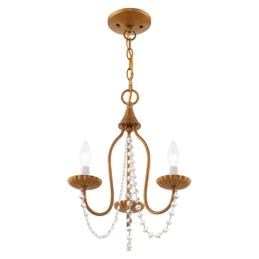 Antique Gold Leaf Mini Crystal Chandelier with 3 Lights