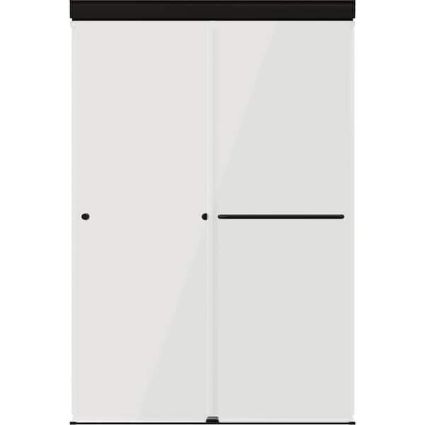 Portwood 44 to 48 in. W x 70-1/4 in. H Semi-Frameless Sliding Shower Door in Matte Black with 1/4 in. Clear Glass