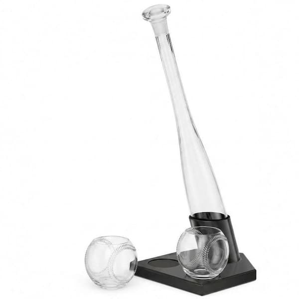 20 oz. Baseball Bat Glass Beverage Serveware Whiskey Decanter Set with 2 Rocks Glasses for Liquor Spirits